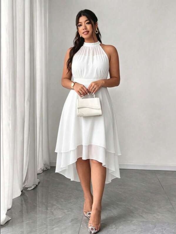 Elenzga Plus Size Round Neck Sleeveless Double Ruffle Hem Asymmetrical Hem Dress product image (10)