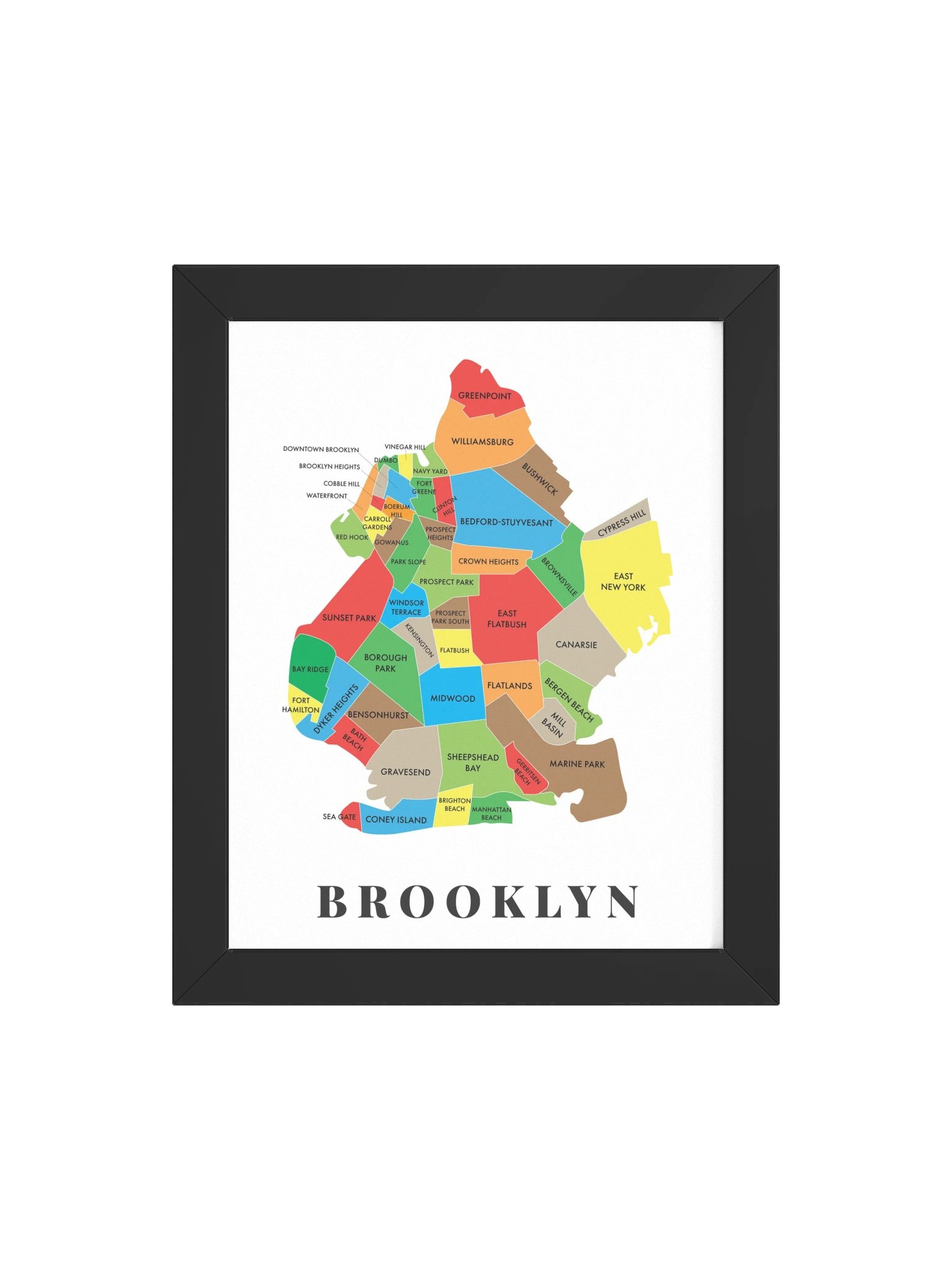 Brooklyn Neighborhood Map (Bright) [all] | Framed product image (4)