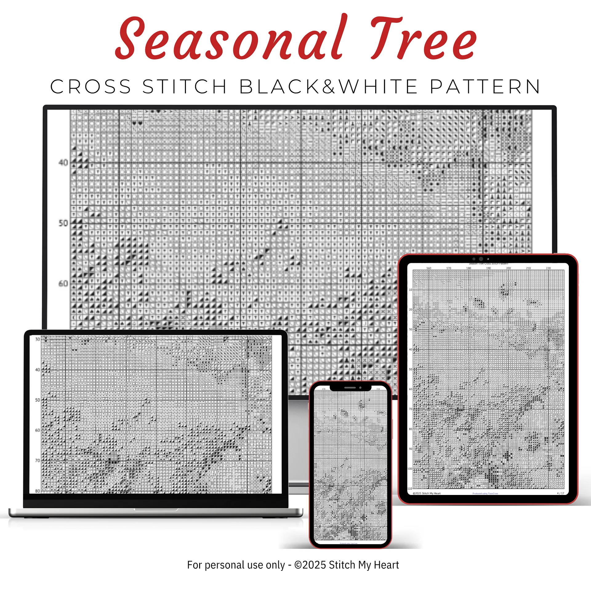 Seasonal Tree Cross Stitch Pattern product image (4)
