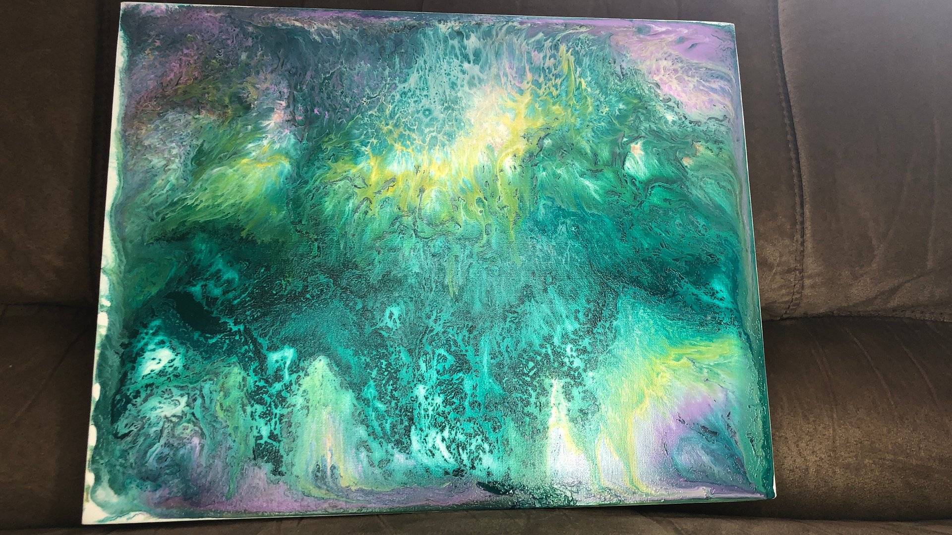 "Summer Storm"- 11" x 14" canvas pink,yellow,green pour painting product image (2)