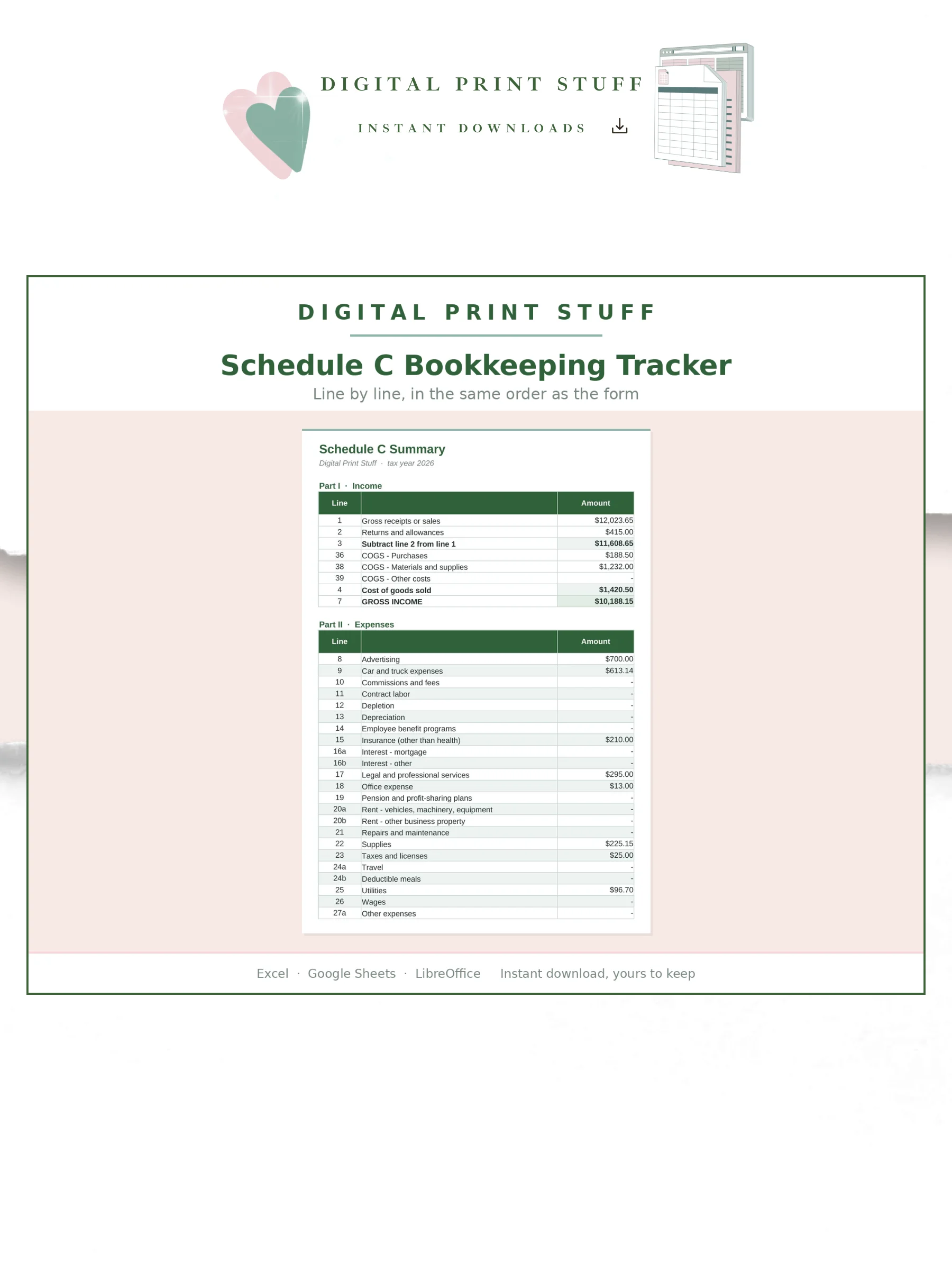 Handmade Business Bundle | Pricing Calculator + Schedule C Bookkeeping Tracker | Craft Business Spreadsheets product image (3)