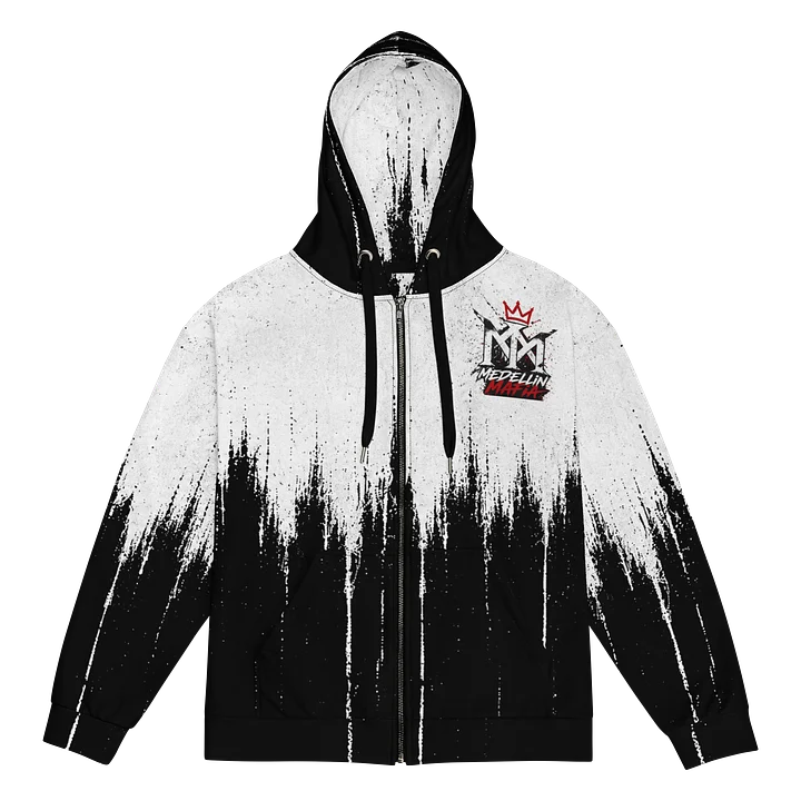 Medellin Mafia Design Black & White Drip Zip Hoodie product image (1)
