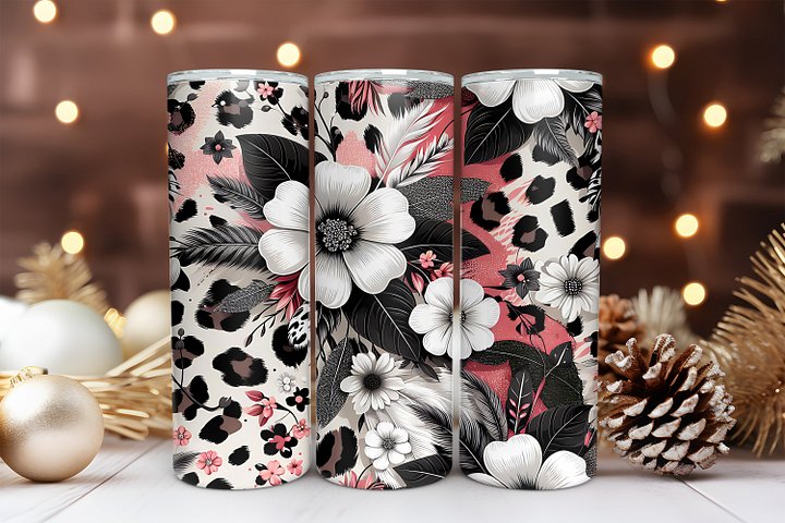 Pink Floral 20 oz Skinny Tumbler Sublimation Design Digital Download PNG Instant DIGITAL ONLY, Boho Floral Tumbler Wrap product image (1)