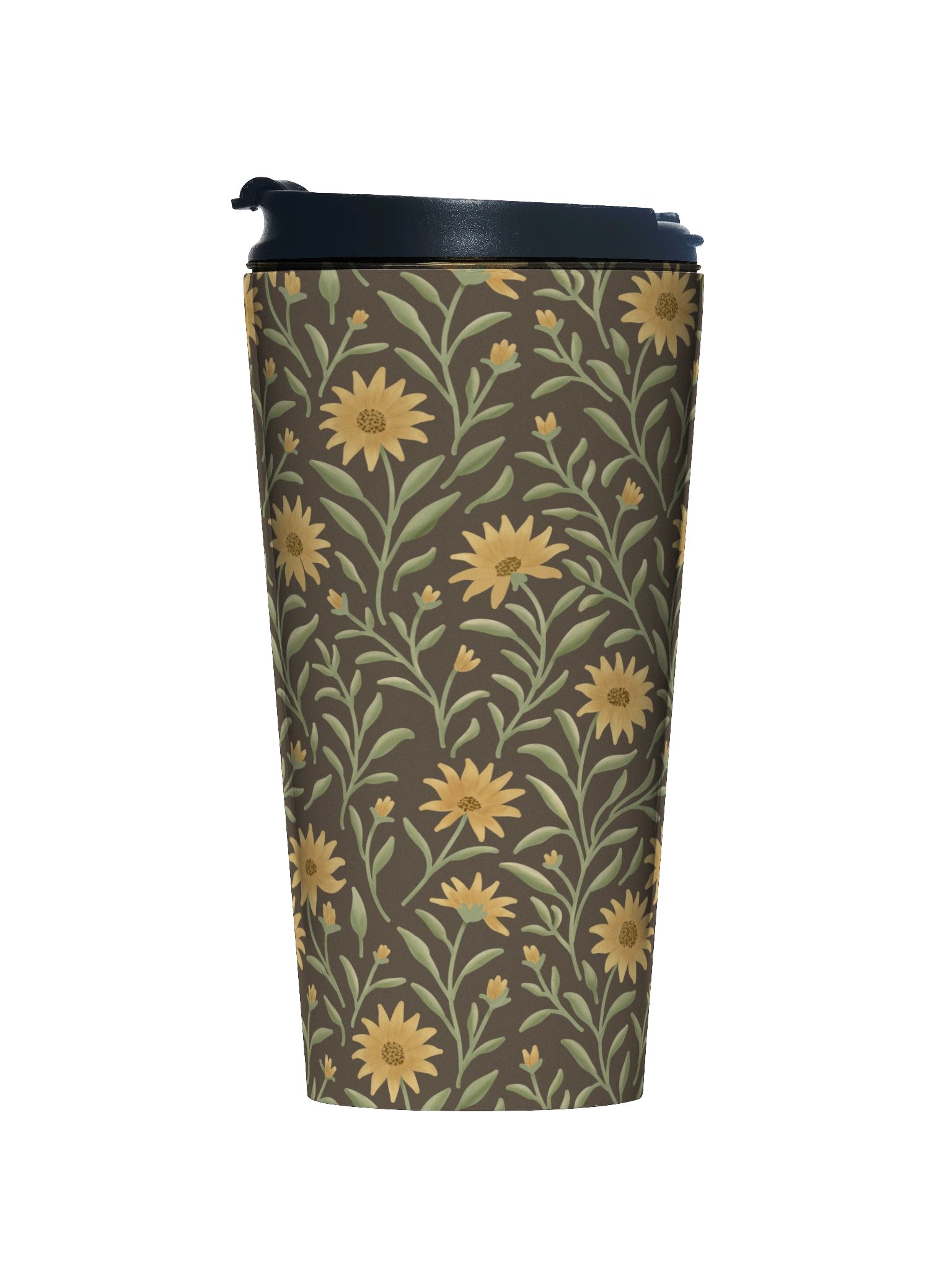 Golden field stainless steel travel mug. Elegant floral design on dark background product image (1)