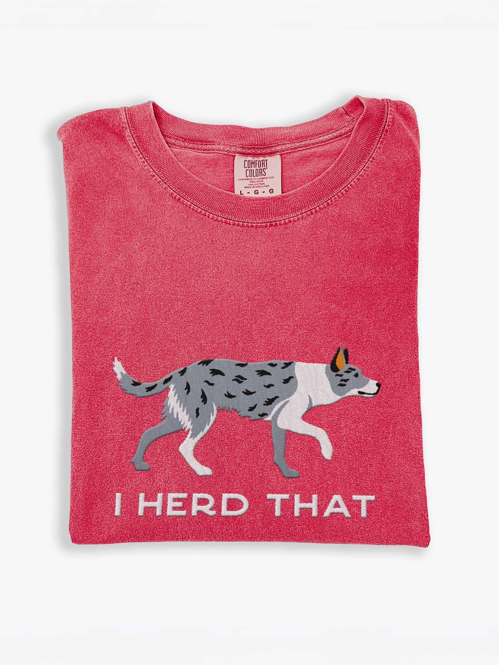 I Herd That T-Shirt(Embroidered) of a Smooth-Coated Border Collie(Blue Merle) product image (1)