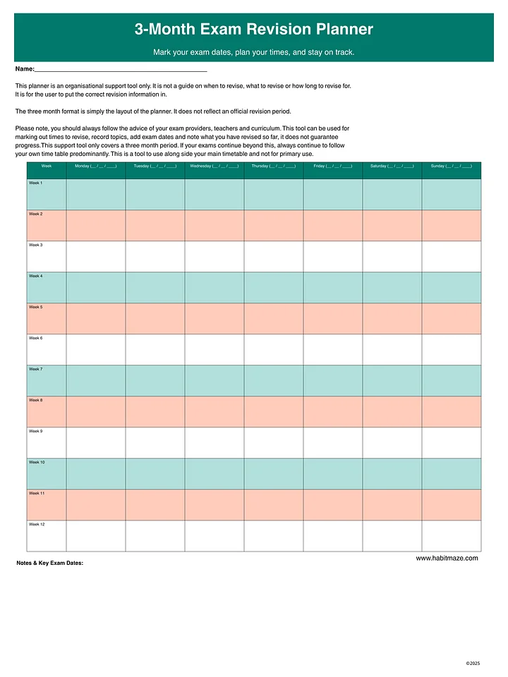 3 Month Exam Revision Planner product image (1)