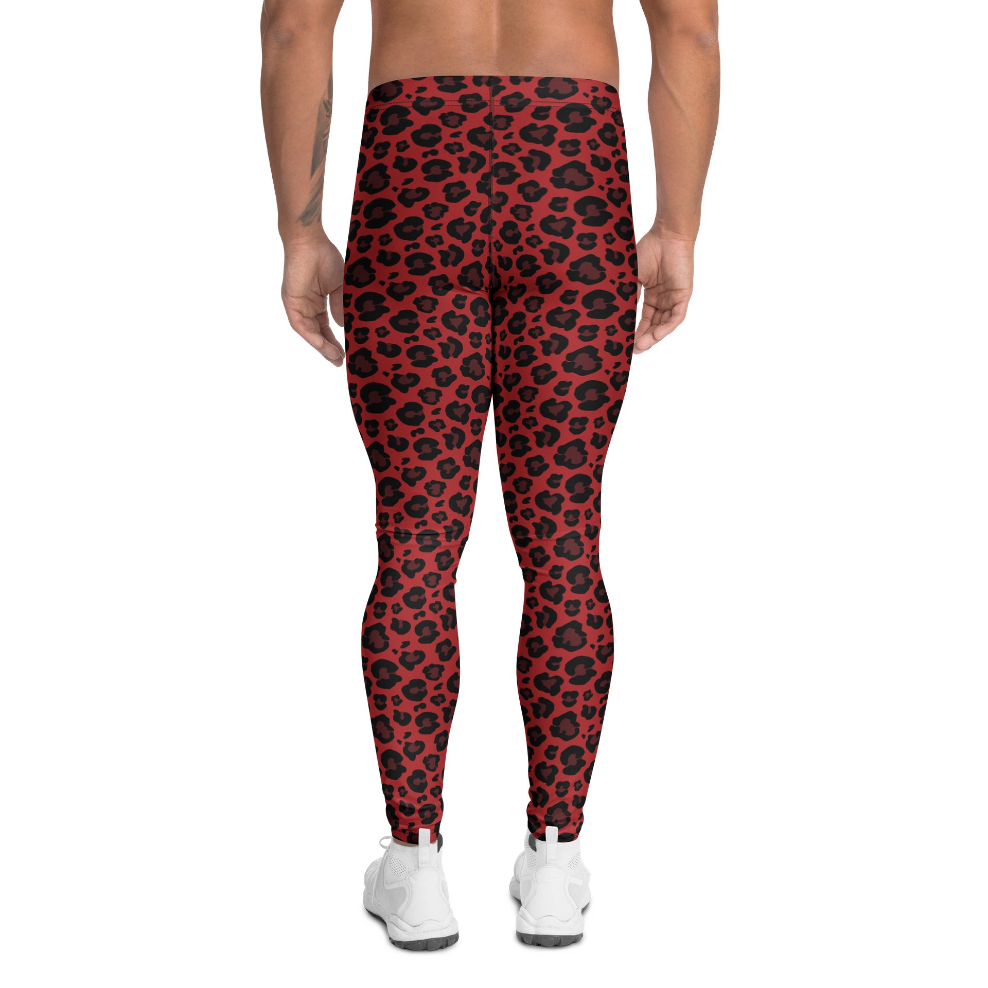 Modern Bold Red Leopard Print Men's Leggings product image (2)