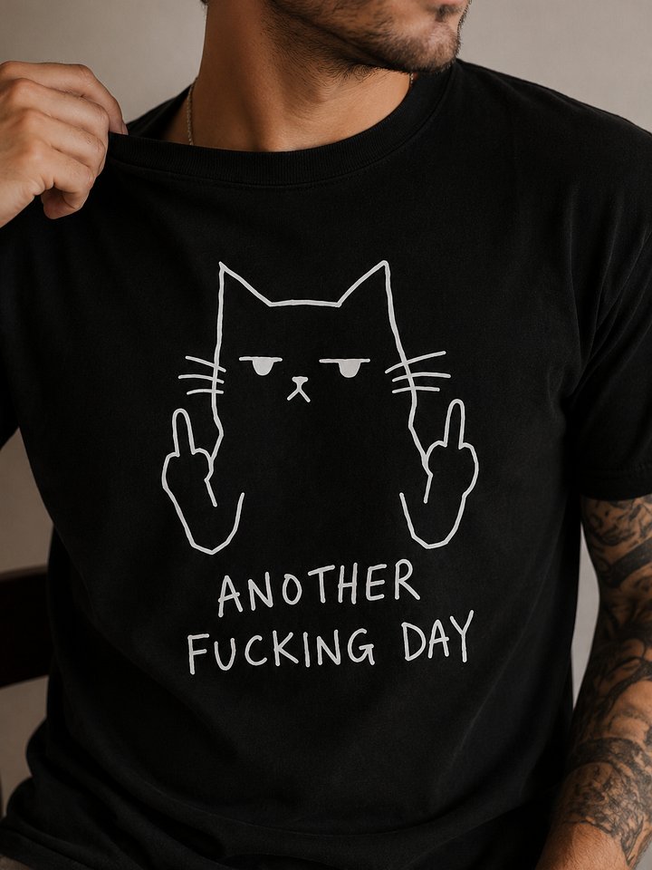 Another Fucking Day Cat T-Shirt | Funny Grumpy Cat Meme Tee for Sarcastic Pet Lovers product image (2)