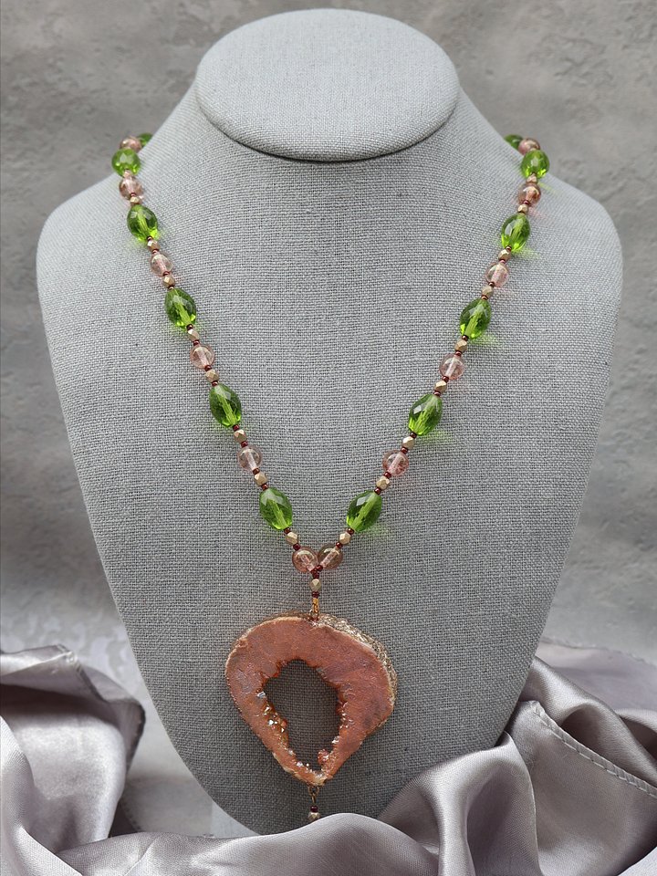 Open Druzy Pendant with Czech Glass Necklace product image (1)