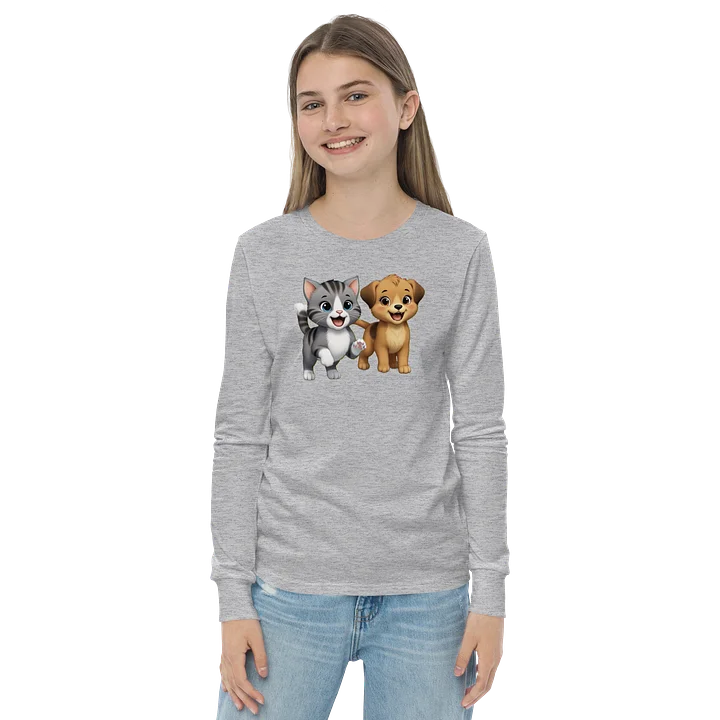 Cute Cat & Puppy Youth Long Sleeve Tee product image (2)