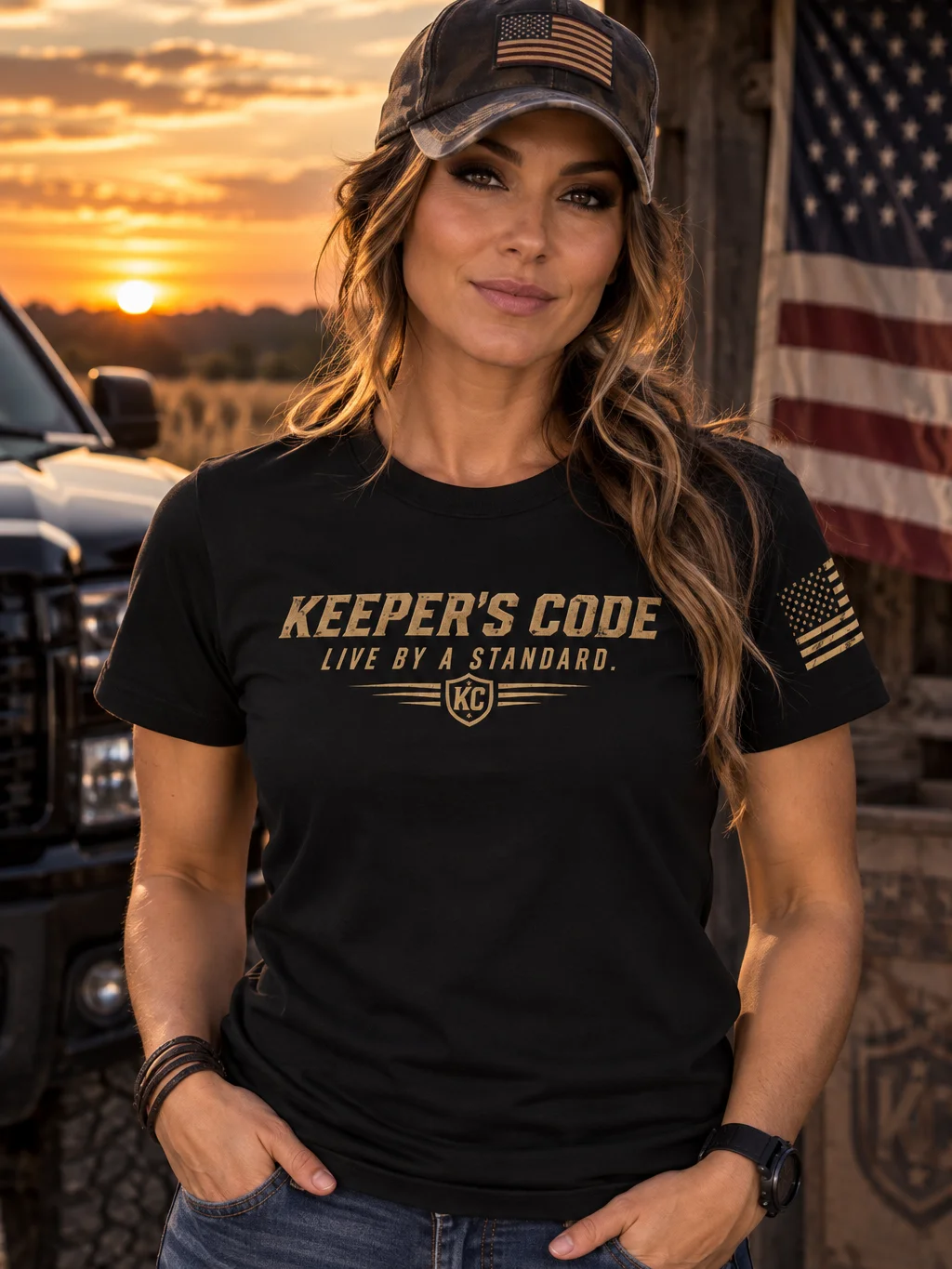 Women’s Unbowed Bison Patriotic Graphic T-Shirt product image (2)