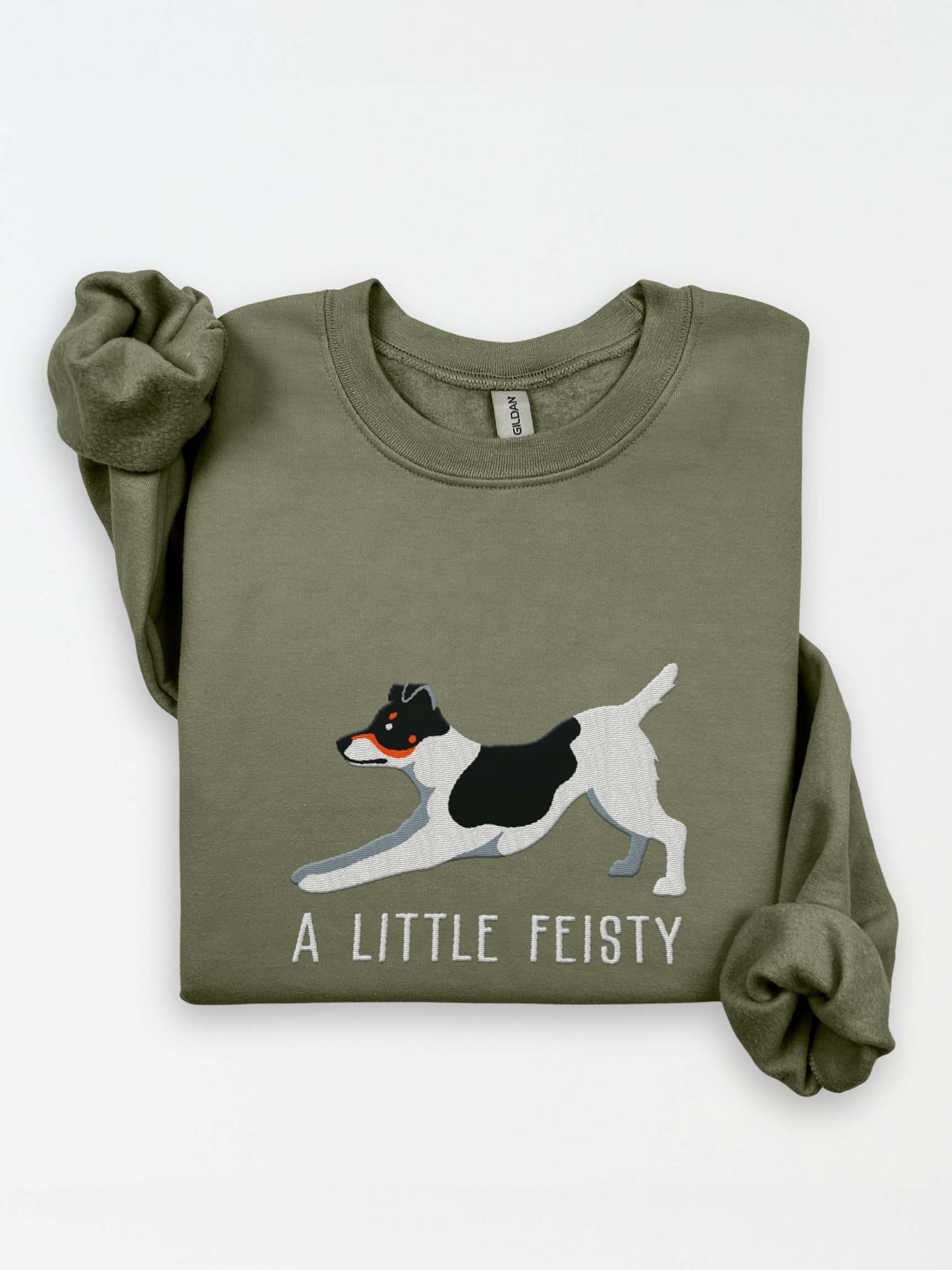 A Little Feisty Sweatshirt (Embroidered) of a Feist Dog(Tricolor) product image (1)