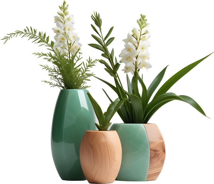 Jade Signature – Trio of Jade and Wood Vases png product image (1)