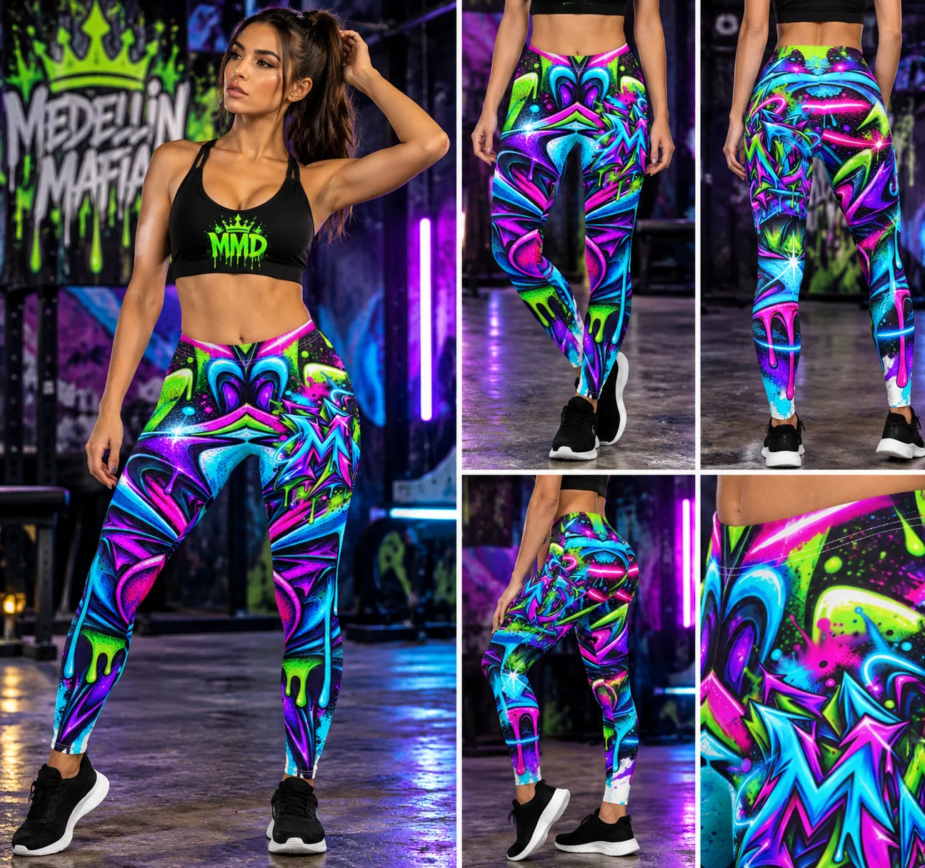Neon Graffiti Symmetry Leggings product image (1)