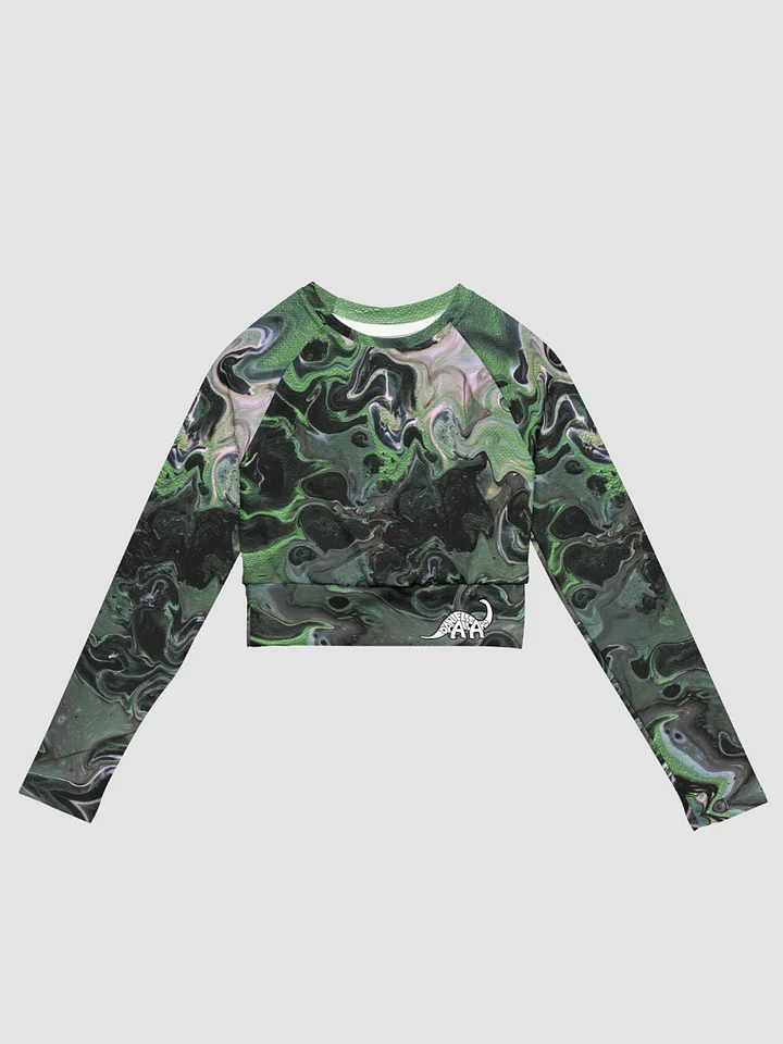 Metallic Green Fluid Acrylic All-Over Print Long Sleeve Crop Top product image (1)