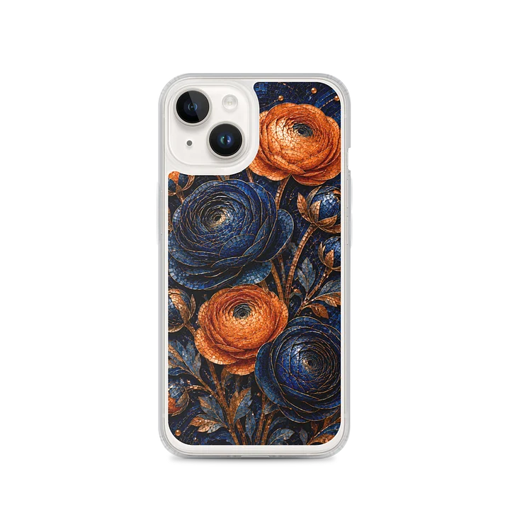 Navy Blue And Copper Orange Ranunculus Mosaic Premium Soft Silicone iPhone Case - MagSafe Compatible product image (4)