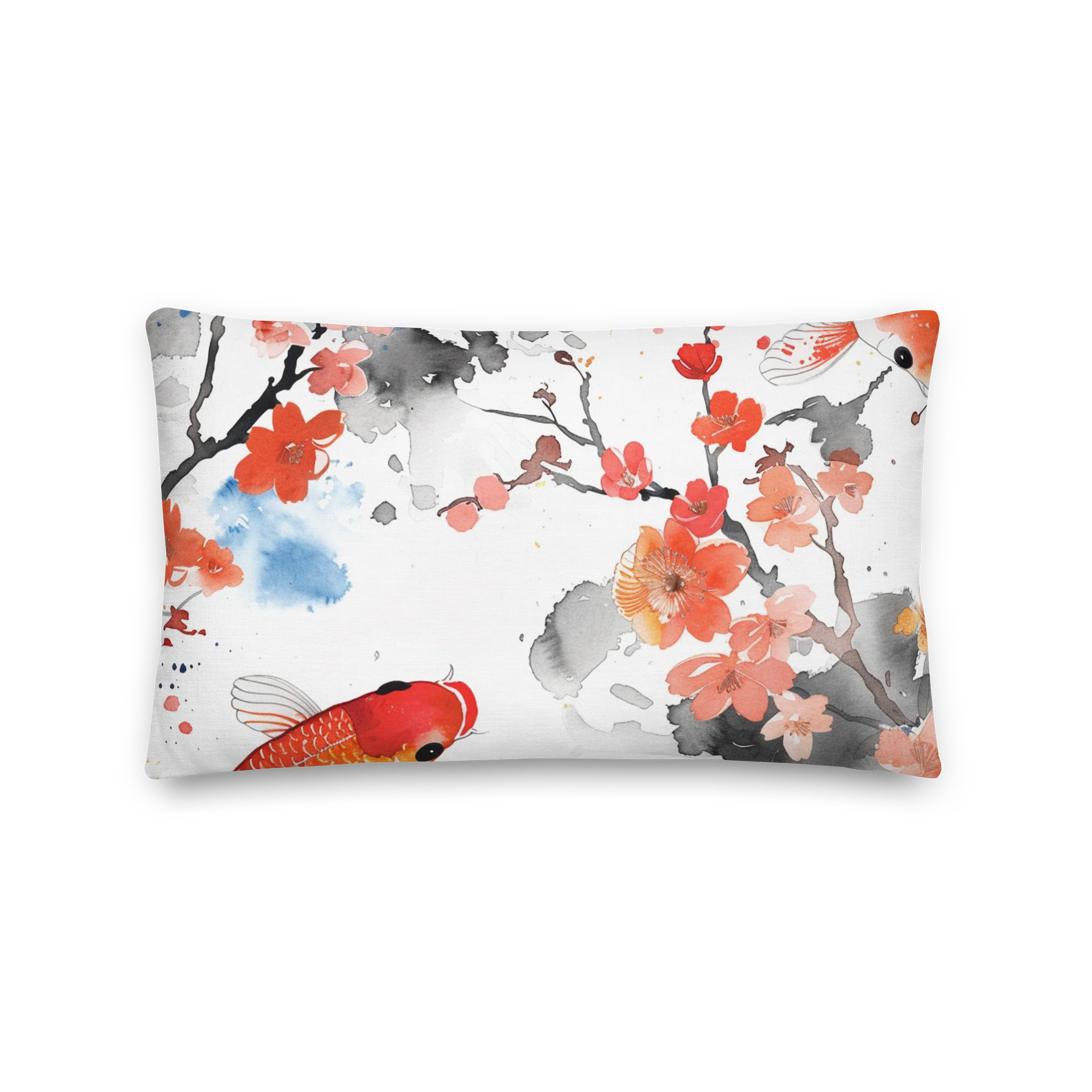 Japanese Koi Fish Premium Pillow | Watercolor Cherry Blossom Sakura Cushion product image (2)