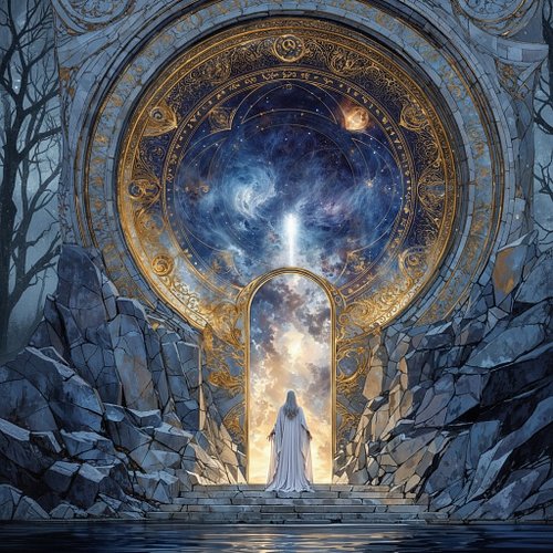 She stands where forest meets the cosmos. Antlers crowned in ancient memory, her heart glows with stories untold. What wisdom...