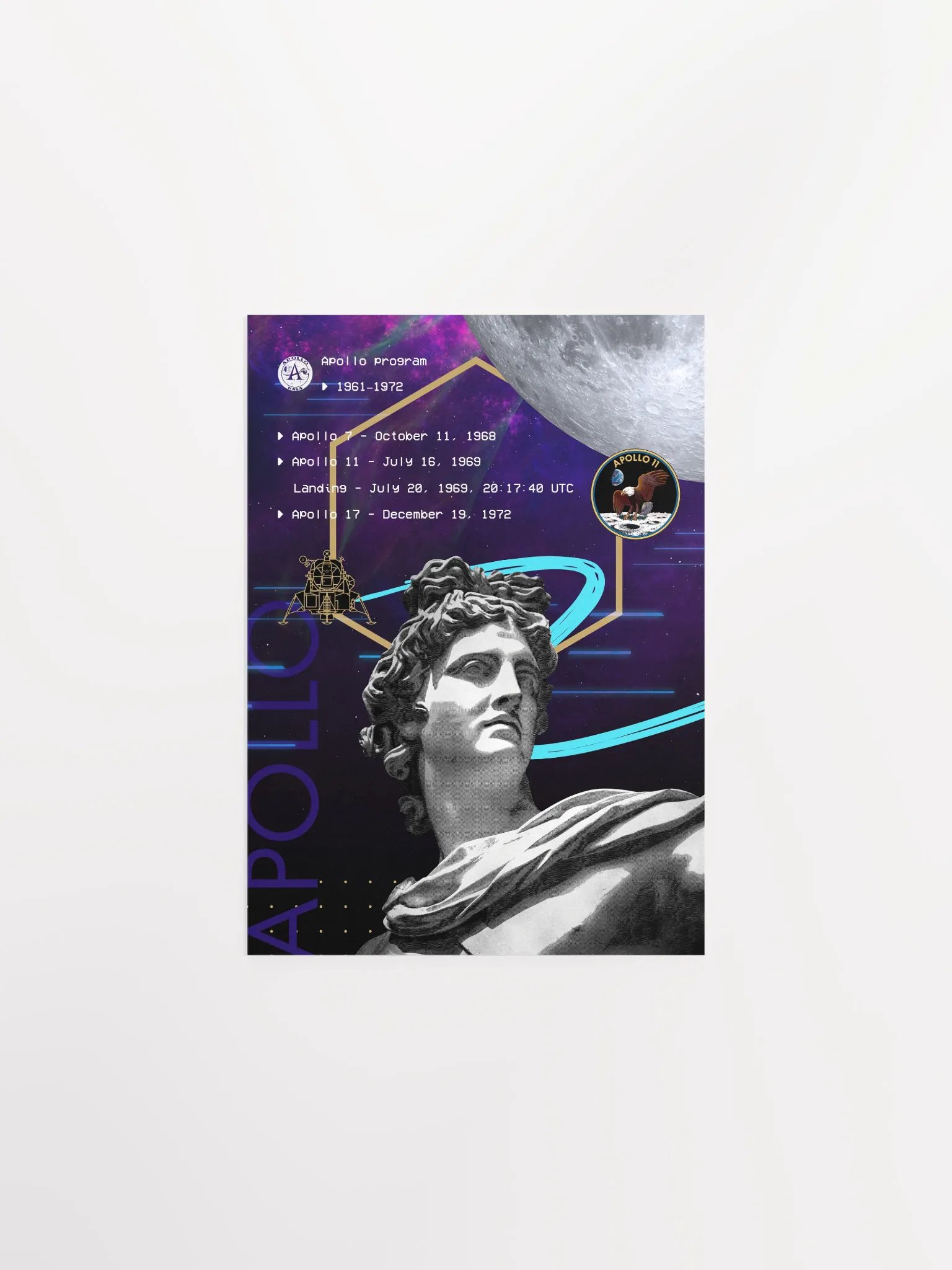 Synthwave NASA Apollo program (1961–1972) [synthwave/vaporwave/retrowave] — space poster, retrowave poster, neon poster, aesthetic poster product image (7)