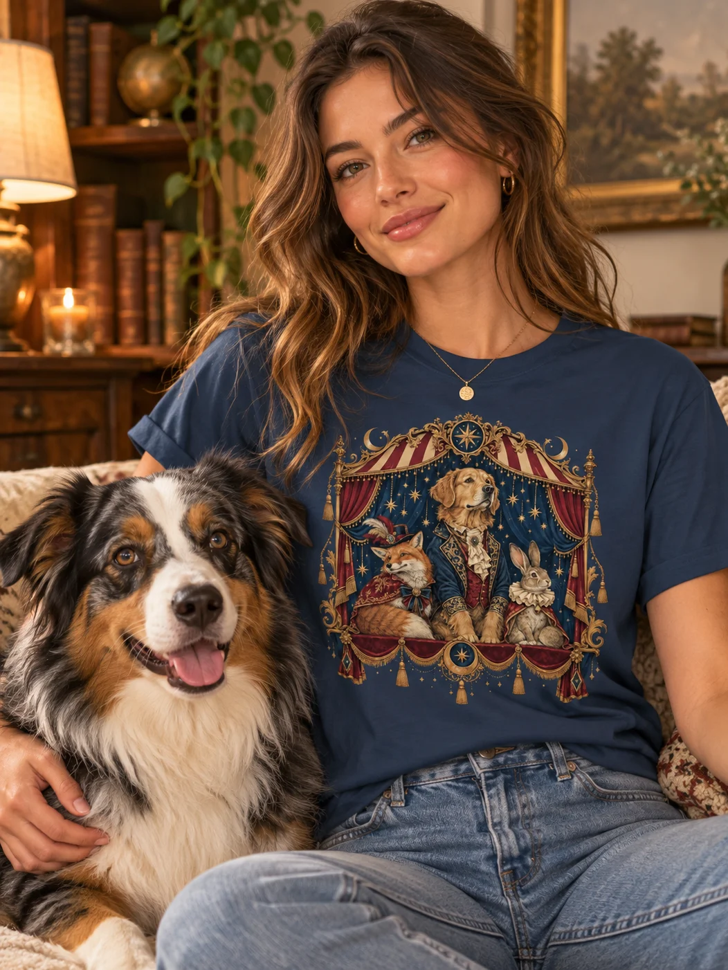 Vintage Storybook Animal T-Shirt – Victorian Dog, Fox & Rabbit Graphic Tee product image (1)