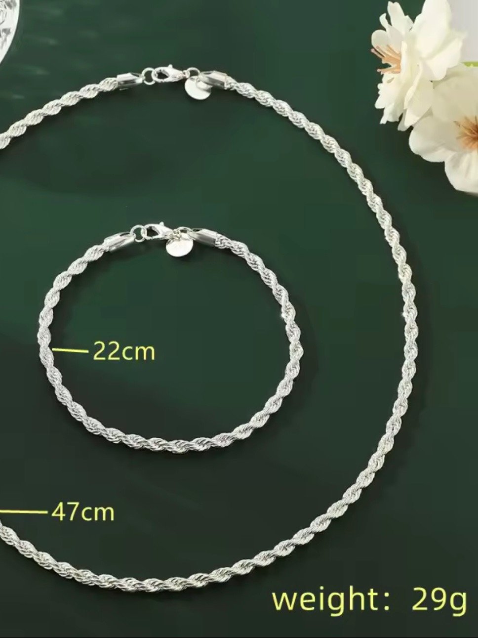 2pcs Silver Plated Necklace Bracelet For Men And Women Simple Hip Hop Style 4mm Twisted Twist Rope Iron Chain With Copper Lobste product image (6)