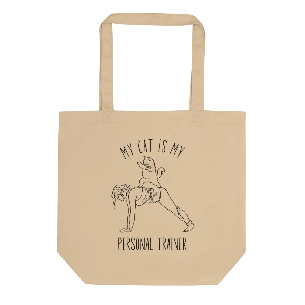 My Cat Is My Personal Trainer, Hand-drawn Eco-Friendly Tote Bag For Passionate Yogies product image (2)