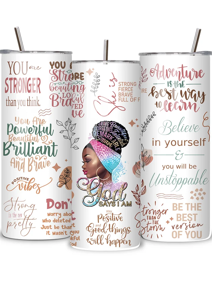 Inspirational 20oz Skinny Tumbler with Metal Straw – Motivational Quotes and Empowering Design, Double-Walled Insulated Stainless Steel Tumbler for Hot & Cold Drinks, Gift for Black Women product image (2)