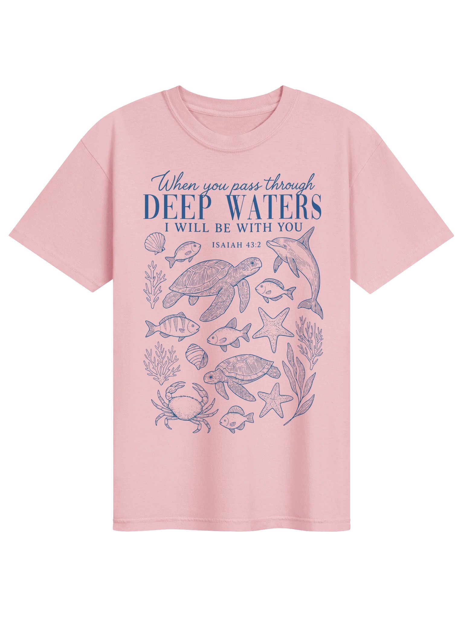 Isaiah 43:2 Bible Verse Shirt, Christian Ocean Graphic Tee, Sea Turtle Faith T-Shirt, Coastal Comfort Colors Tee, Unisex product image (52)