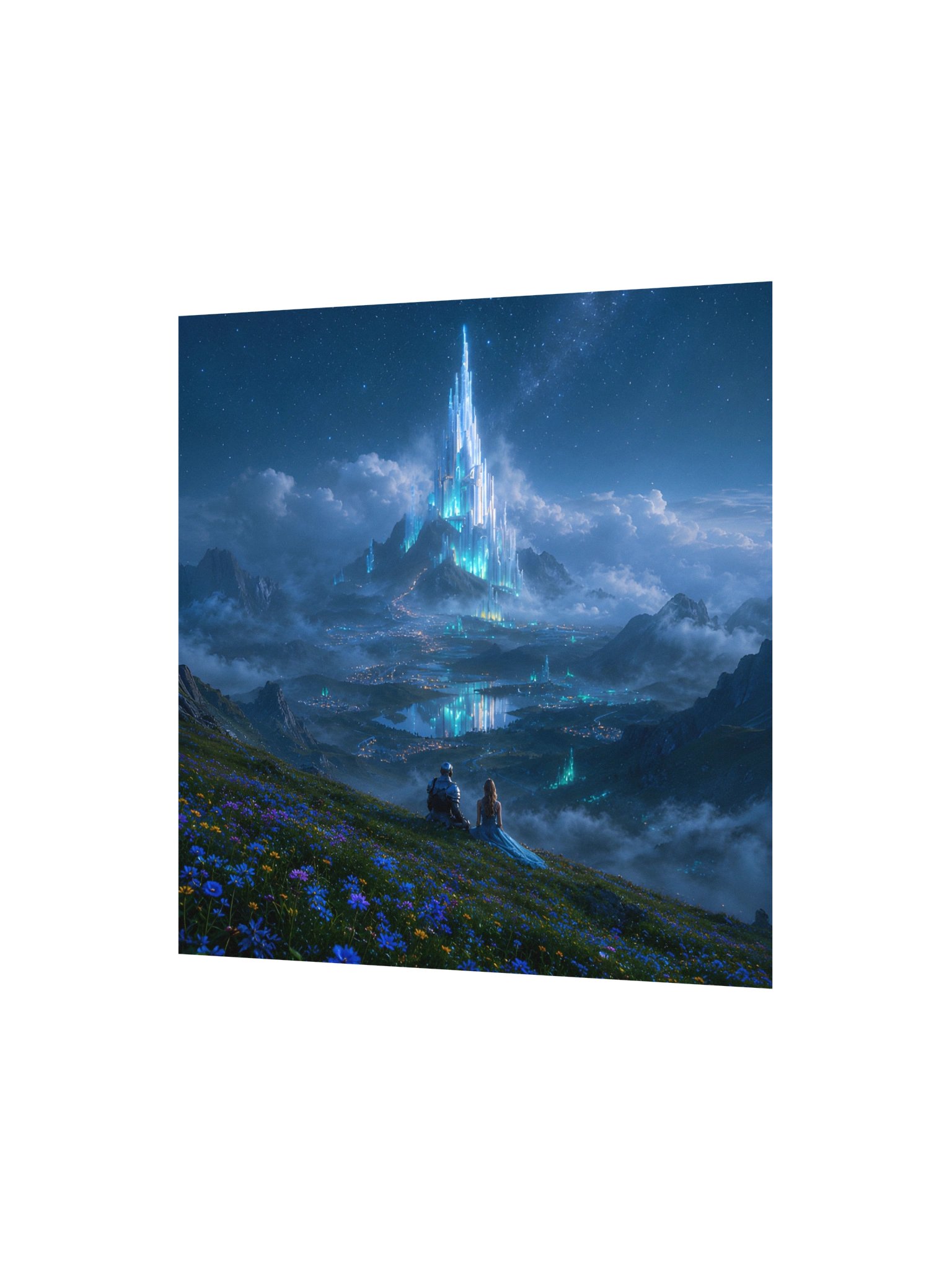 Crystal Citadel 10x10" Square Poster | Fantasy Night Sky Castle Wall Art product image (3)