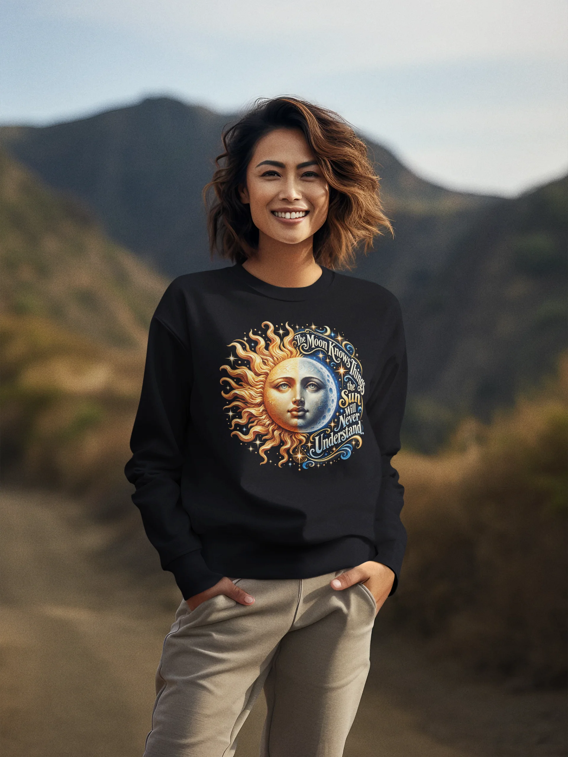 The Moon Knows - Gildan Unisex Sweatshirt - Sun & Moon Celestial Art product image (1)