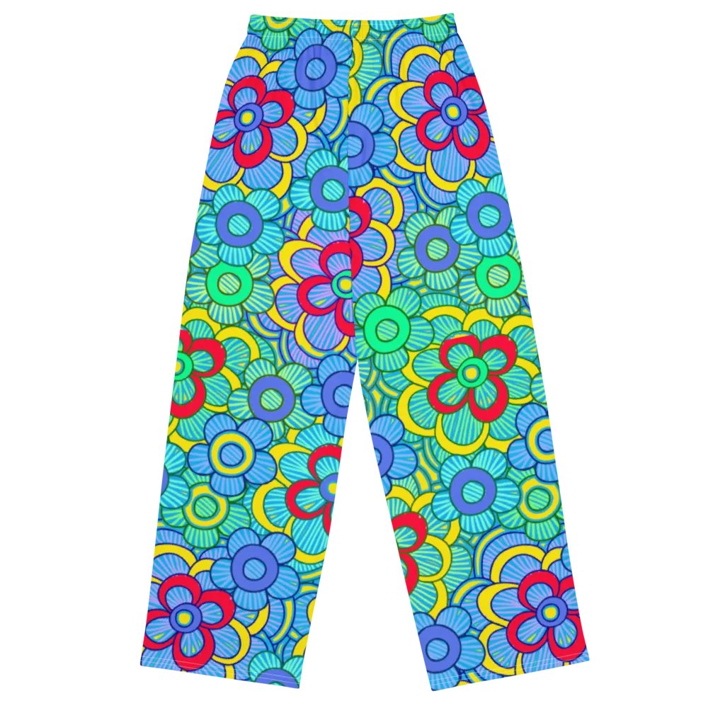 Green Retro Flowers Wideleg Pants product image (1)