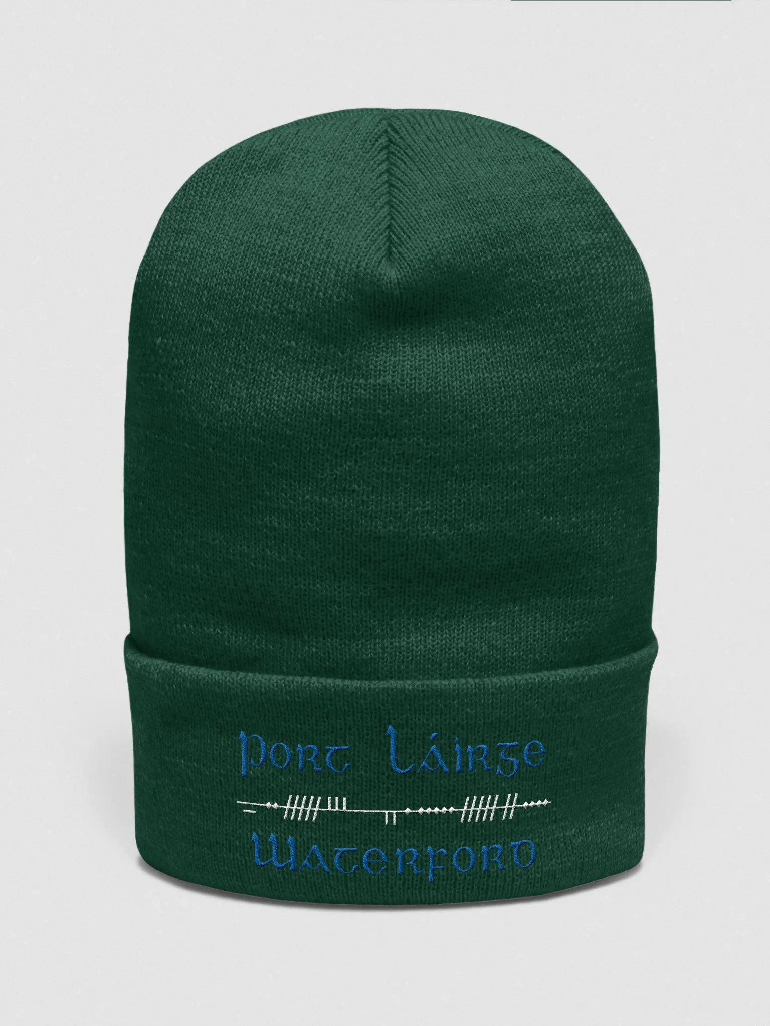 Waterford/Port Láirge, Scholastic style Ogham, blue and white, embroidered Cuffed Beanie product image (31)