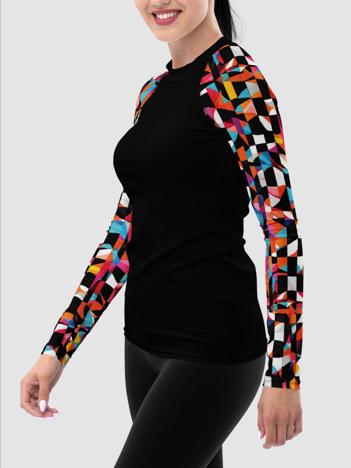 Recycled Rash Guard "Colorful Modern Abstract Checkered Art Printed" product image (5)