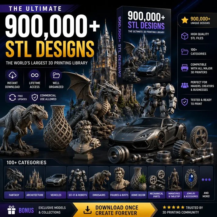 900,000+ Premium STL Files for 3D Printing – 105TB Mega Pack | Lifetime Access + Free Updates product image (1)