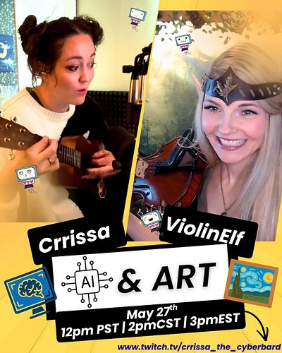 On May 27th, my friend @violinelf and I will discuss AI & Art and its impact on the creative career fields! Come join us in c...