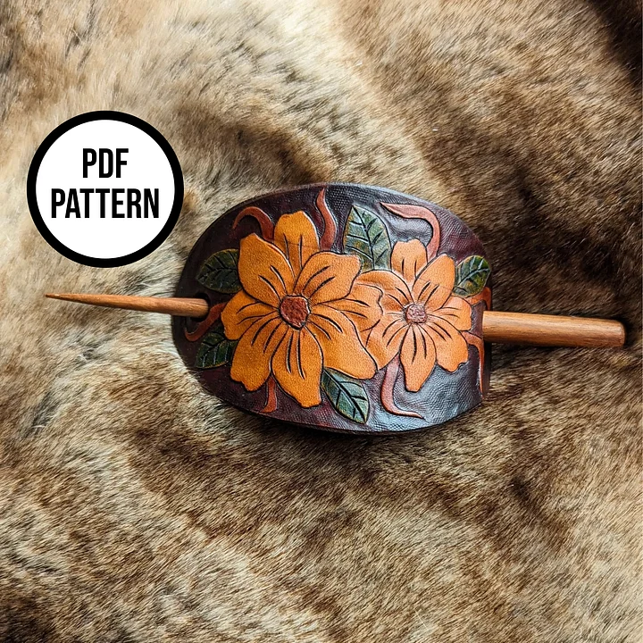 Flowers & Vines Leather Hair Stick - PDF Pattern for Leatherwork product image (2)