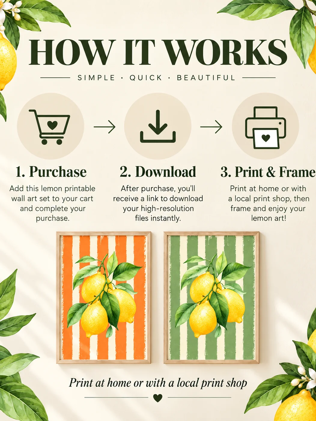 Lemon Wall Art Set | Citrus Kitchen Decor | Mediterranean Printable Posters | Orange Blue Sage Botanical Trio Download product image (10)