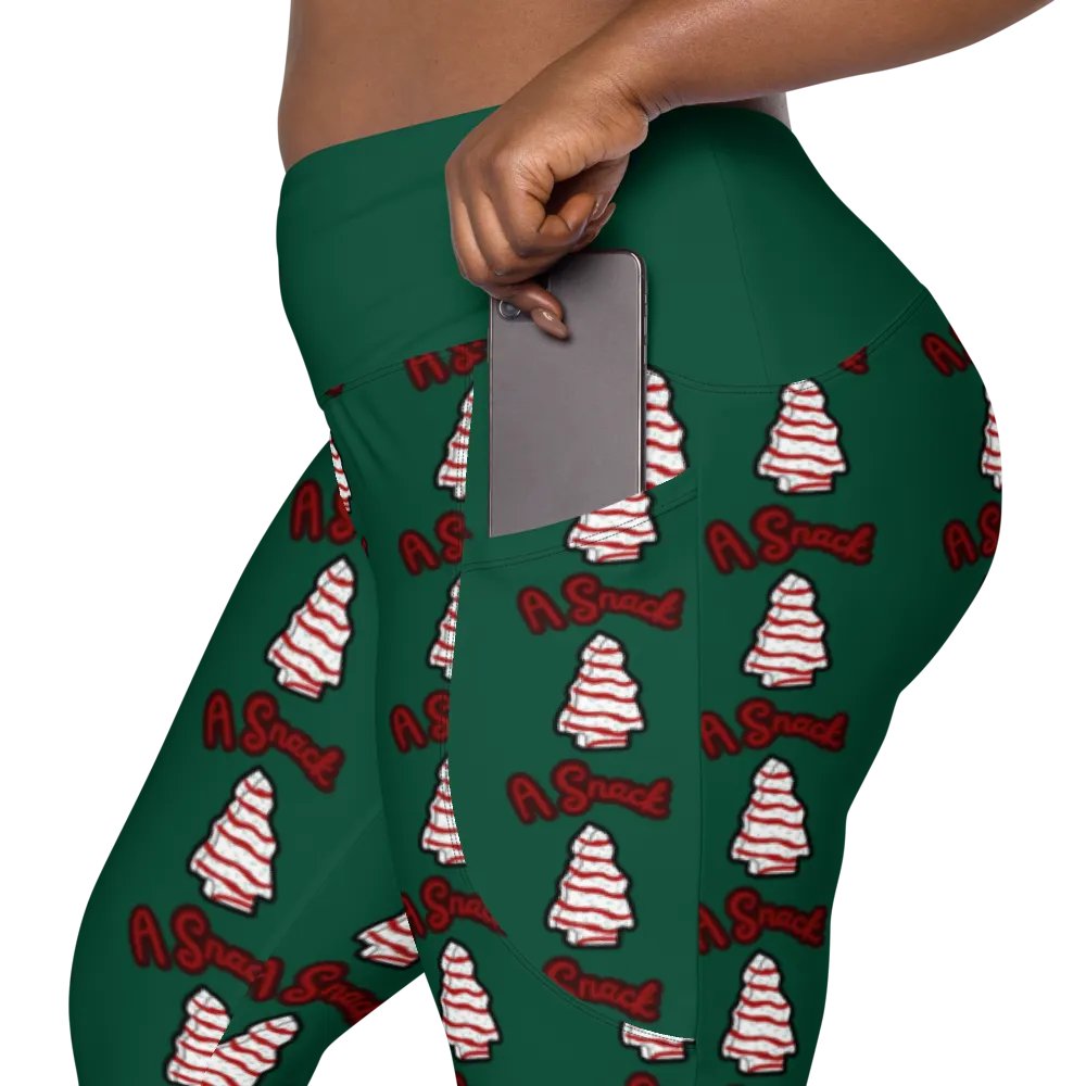 Vanilla Holiday Snack Cake All-Over Print Green Crossover Leggings with Pockets product image (8)