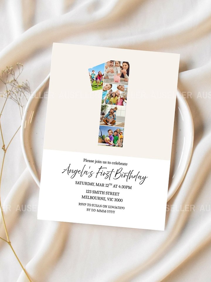 1st Birthday Photo Collage Editable Invitation Template product image (2)