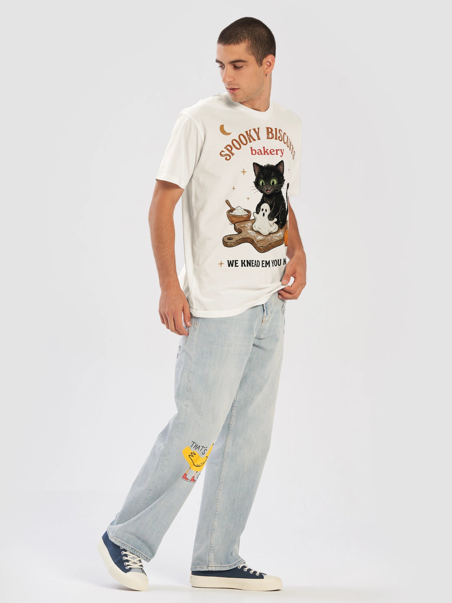 Spooky Biscuits Bakery – Cute Black Cat T-Shirt product image (11)