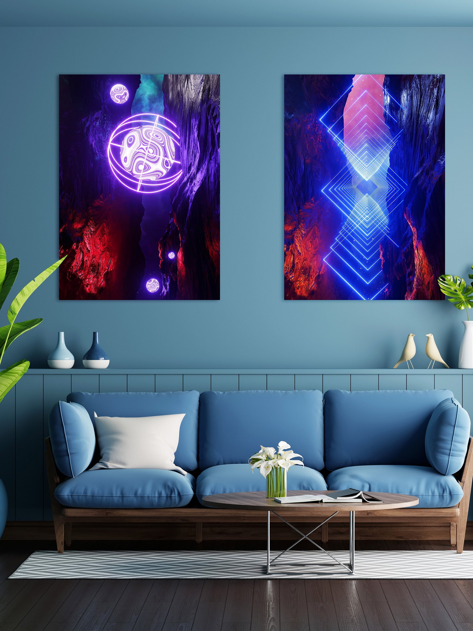 Neon landscape: Sphere [synthwave/vaporwave/cyberpunk] — Aesthetic retrowave poster product image (6)