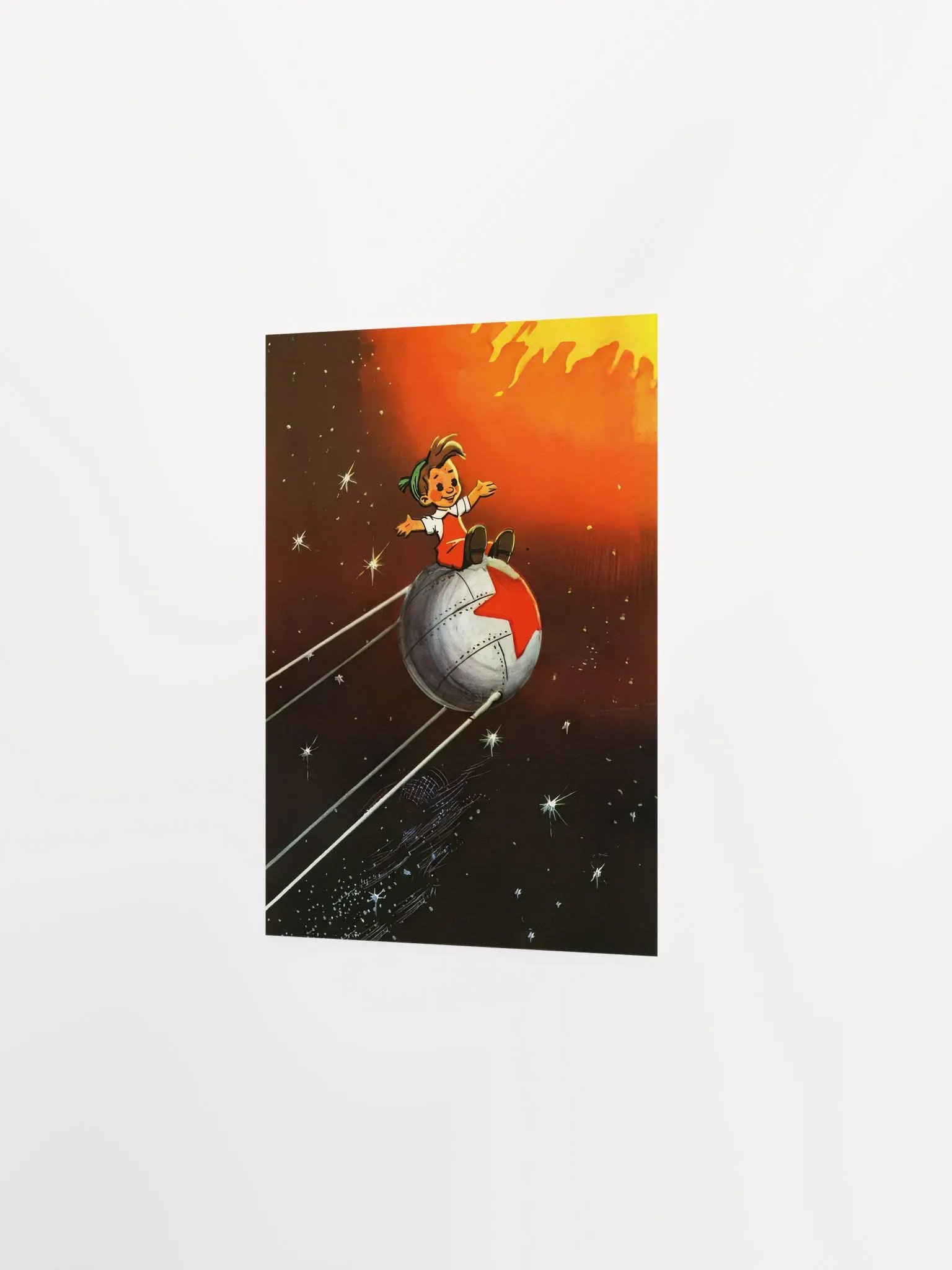 Murzilka on a Sputnik, USSR 1960 — Soviet vintage space art poster, soviet poster, propaganda poster, soviet retro space, space wall art product image (7)
