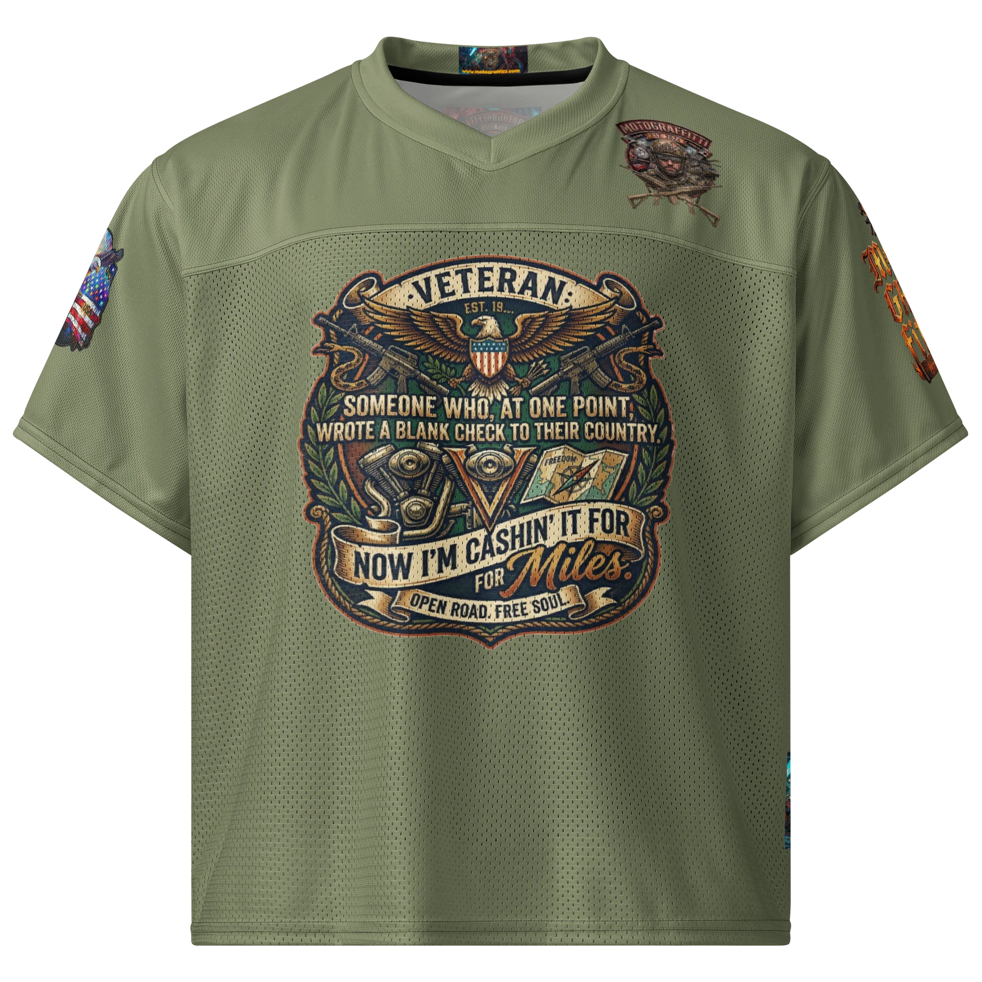 MötoGraffitti Veterans OD Green Football Jersey product image (1)