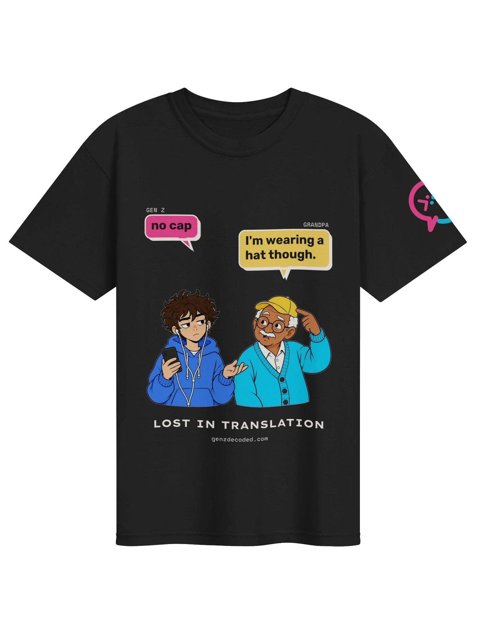 No Cap Grandpa Cartoon Tee, Black