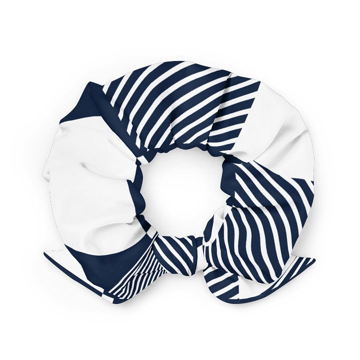 Navy & White Geometric Stripe Scrunchie | Sustainable Hair Accessory product image (2)
