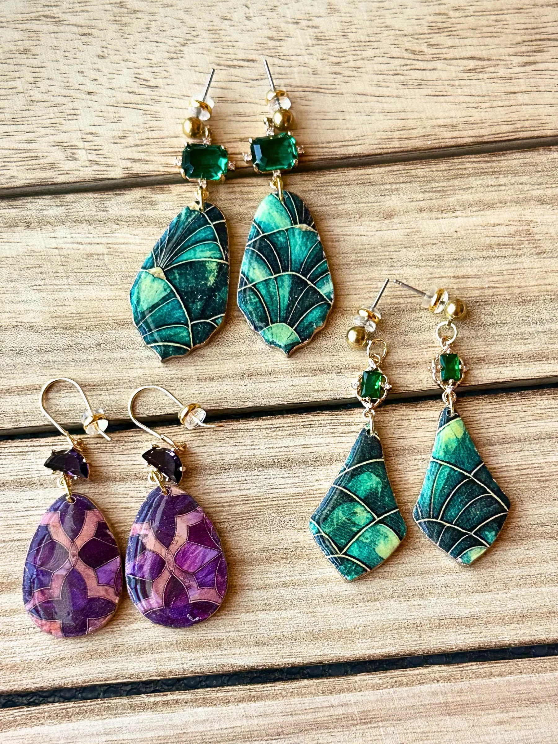Jewel Tone Mosaic Drop Earrings – Handmade Statement Clay Dangles product image (8)
