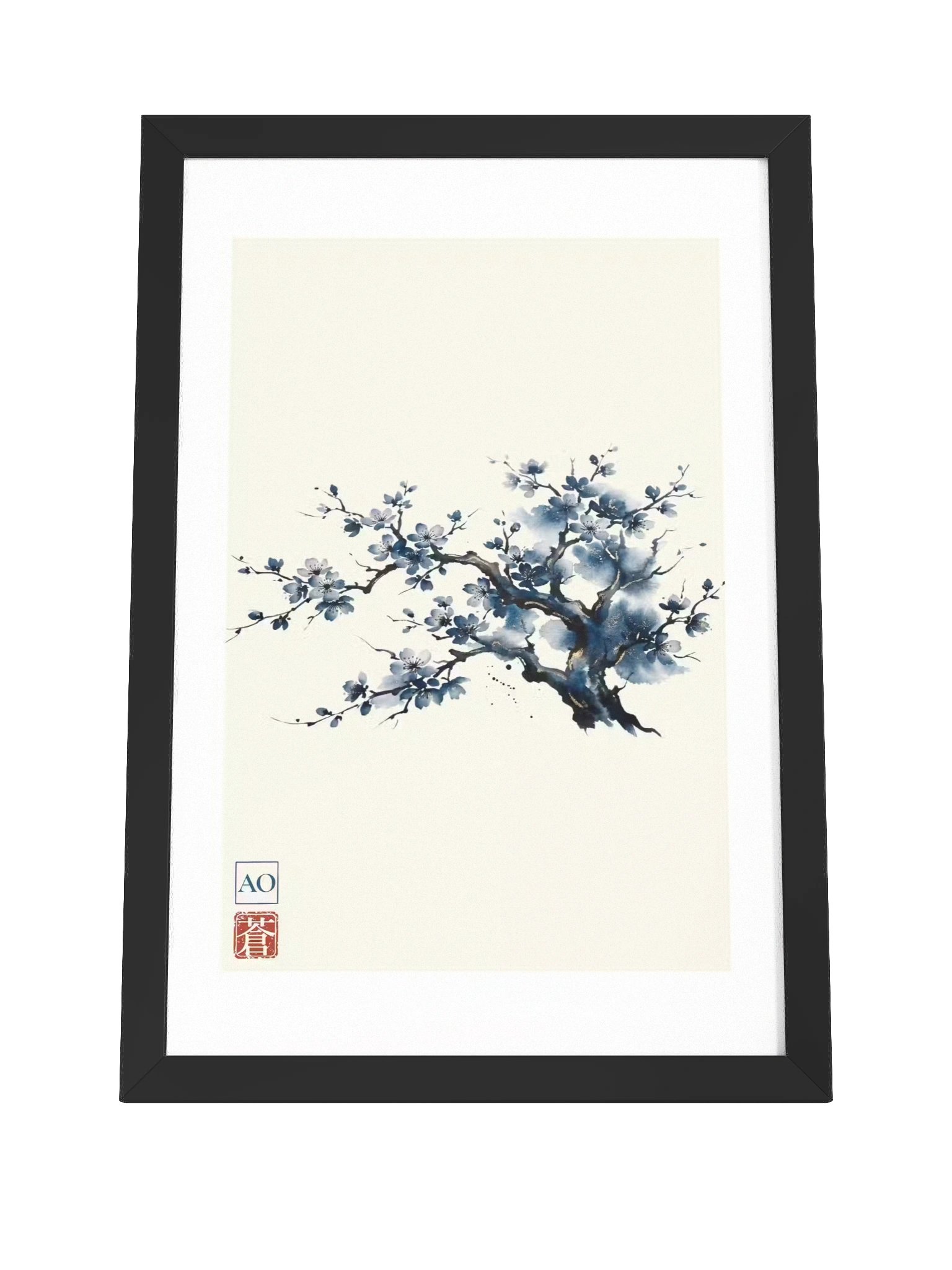 Japanese Ink Art Print | Indigo Sakura No.05 | Framed Wall Art - AO Japan Blue product image (4)