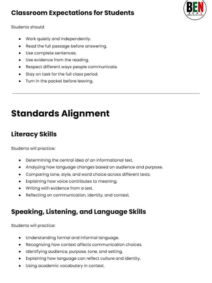 Black History 365 Sub Plan: Code-Switching, Voice, and Identity | Middle School Language Arts| 60-Minute Lesson product image (2)