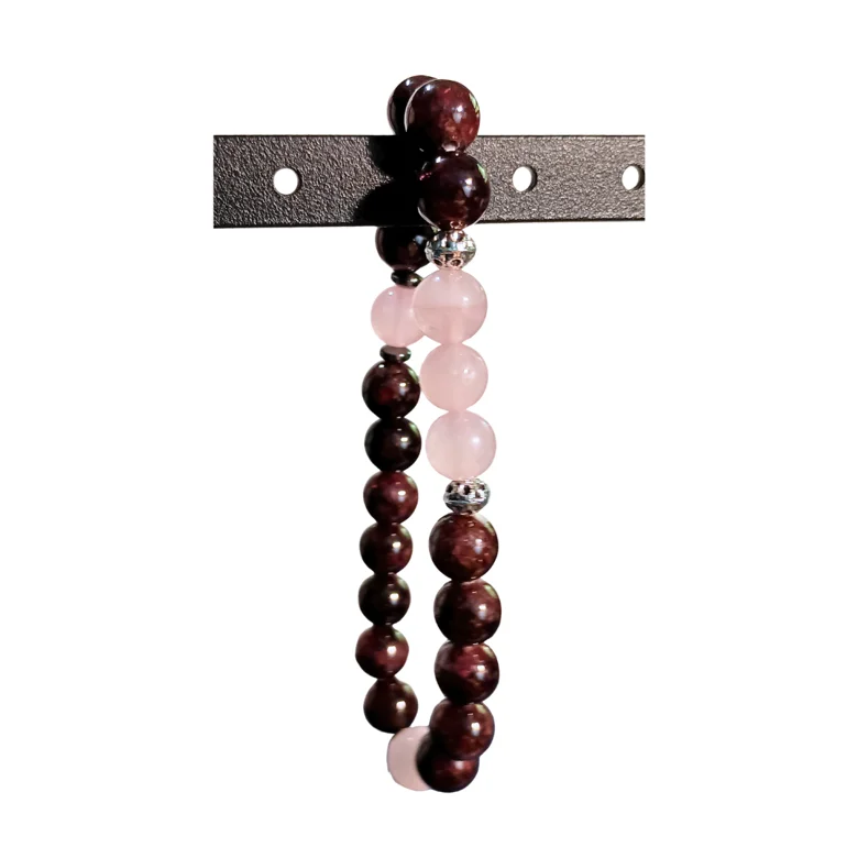 Handmade Grounding Beaded Bracelet | Rose Quartz, Garnet | "Beautiful Balance" product image (3)