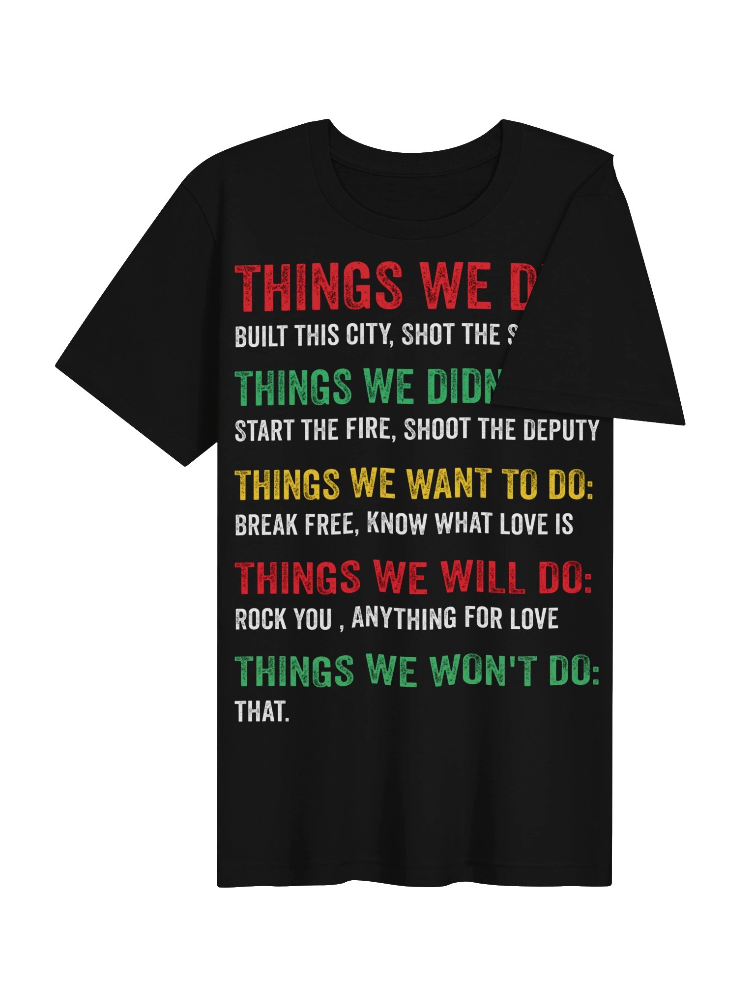 Retro Vintage Things We Did Didn't Want Will Won't Do Sarcastic Music Checklist Classic Song Lyrics T-Shirt product image (43)